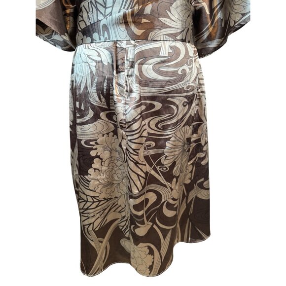 2/$30 ZARA Basic M Brown Taupe Ivory Floral Print Kimono Satiny Dress - Picture 8 of 16